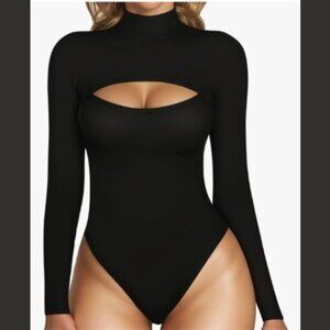 NWT Mangopop Collection black mock-neck cutout bodysuit